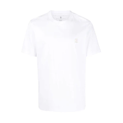 Brunello Cucinelli SS22 White Logo Print Crewneck T-Shirt. M0T618440-CX624