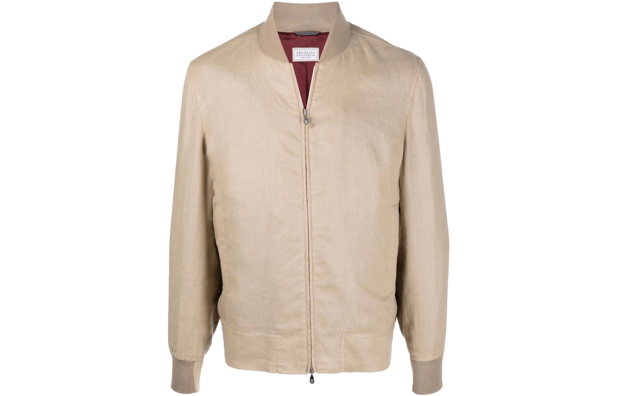 Brunello Cucinelli SS22 Beige Solid Zip-Up Bomber Jacket MW4886297-C2486