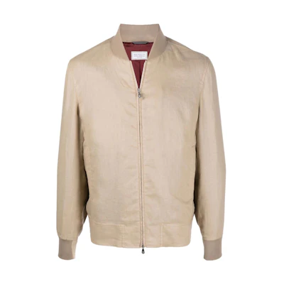 Brunello Cucinelli SS22 Beige Solid Zip-Up Bomber Jacket MW4886297-C2486