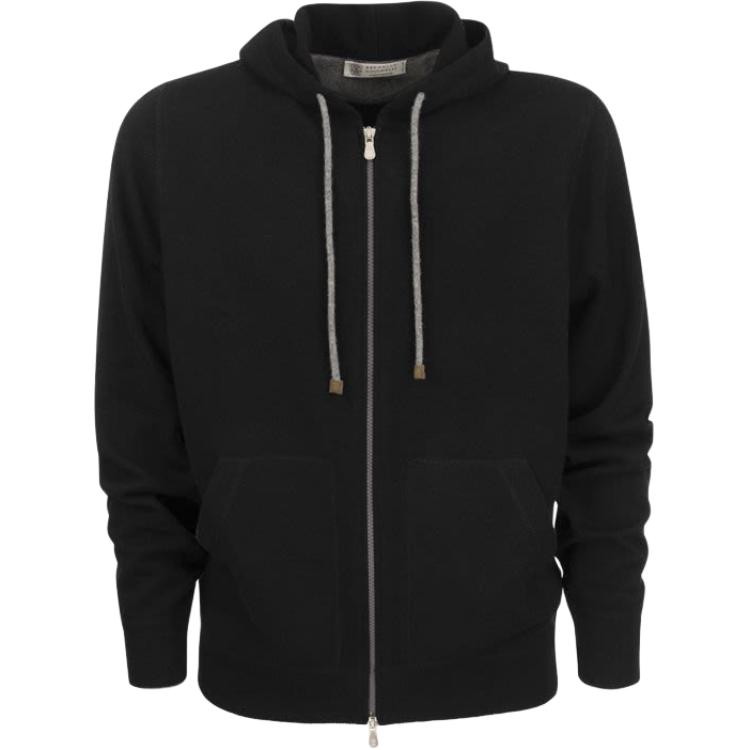 Brunello Cucinelli SS22 Black Solid Color Zip-Up Hoodie Jacket M2223246-CH101
