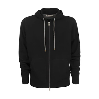 Brunello Cucinelli SS22 Black Solid Color Zip-Up Hoodie Jacket M2223246-CH101