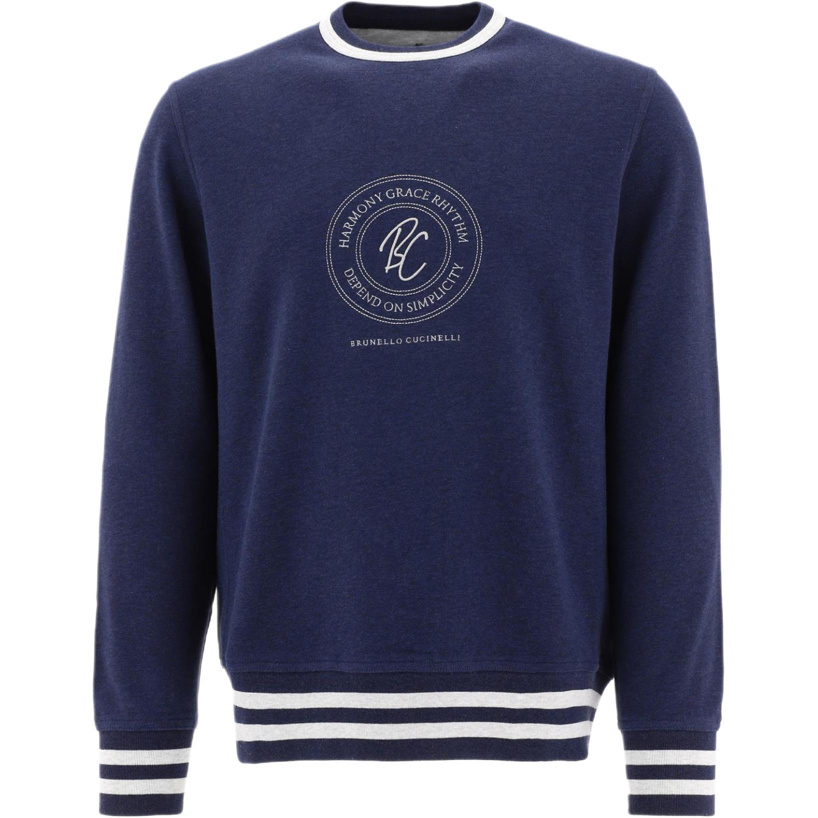 Brunello Cucinelli SS22 Blue Printed Logo Crewneck Sweatshirt 221M0T359139G-CWC10