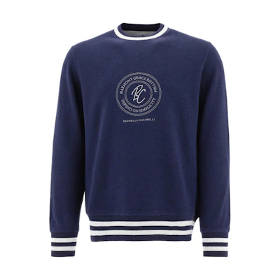 Brunello Cucinelli SS22 Blue Printed Logo Crewneck Sweatshirt 221M0T359139G-CWC10