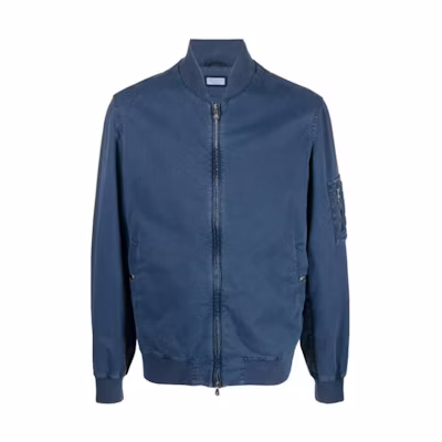 Brunello Cucinelli SS22 Blue Solid Color Zip Bomber Jacket MA0816499-C6274