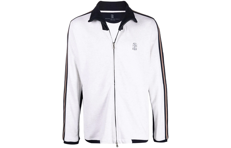 Brunello Cucinelli SS22 Embroidered Long-Sleeve Track Jacket White M0T359286G-CMD31