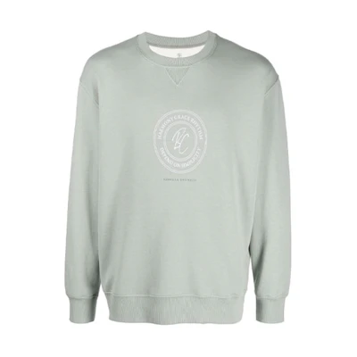 Brunello Cucinelli SS22 Green Logo Print Crewneck Sweatshirt M0T353420-CJK38