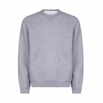 Brunello Cucinelli SS22 Grey Solid Crewneck Pullover Sweatshirt M0T319073GC048