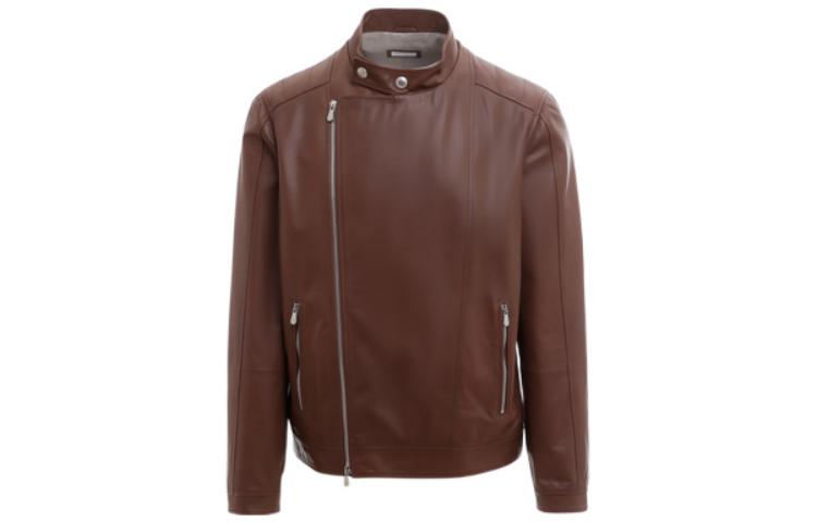 Brunello Cucinelli SS22 Leather Zip Jacket Brown MPANY1863-C7826