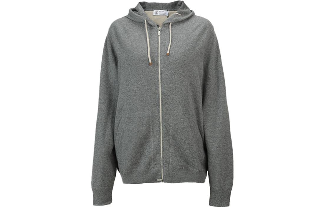 Brunello Cucinelli SS22 Light Grey Solid Casual Zip-Up Hoodie M2223246-CG316