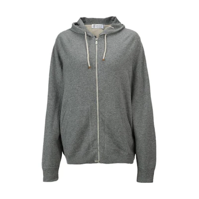 Brunello Cucinelli SS22 Light Grey Solid Casual Zip-Up Hoodie M2223246-CG316