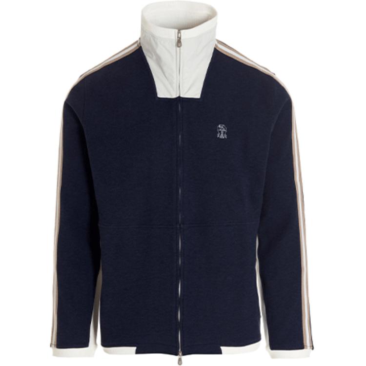 Brunello Cucinelli SS22 Logo Embroidered High Neck Jacket Navy M0T359286G-CTG32