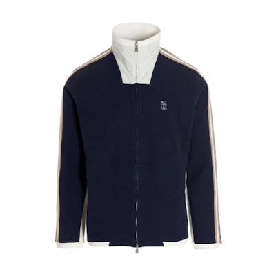 Brunello Cucinelli SS22 Logo Embroidered High Neck Jacket Navy M0T359286G-CTG32