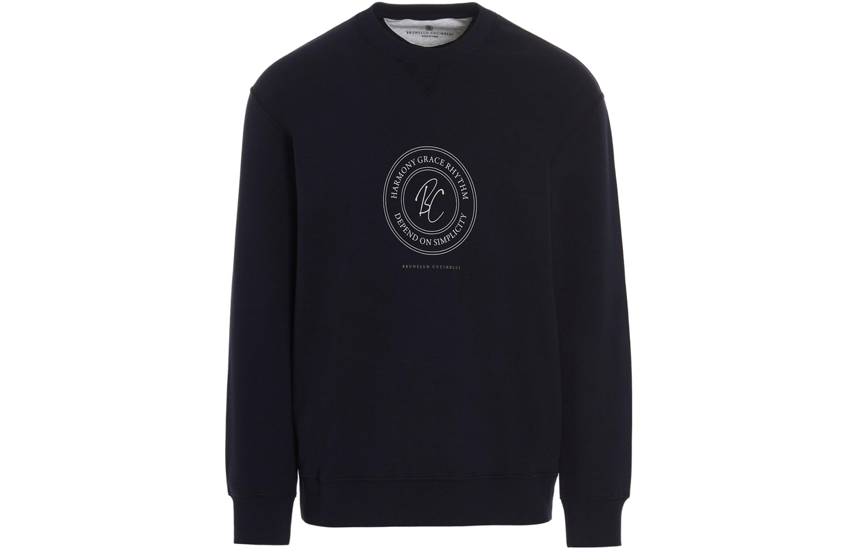 Brunello Cucinelli SS22 Logo Print Crewneck Long Sleeve Sweatshirt Blue Men M0T353420-CBL45