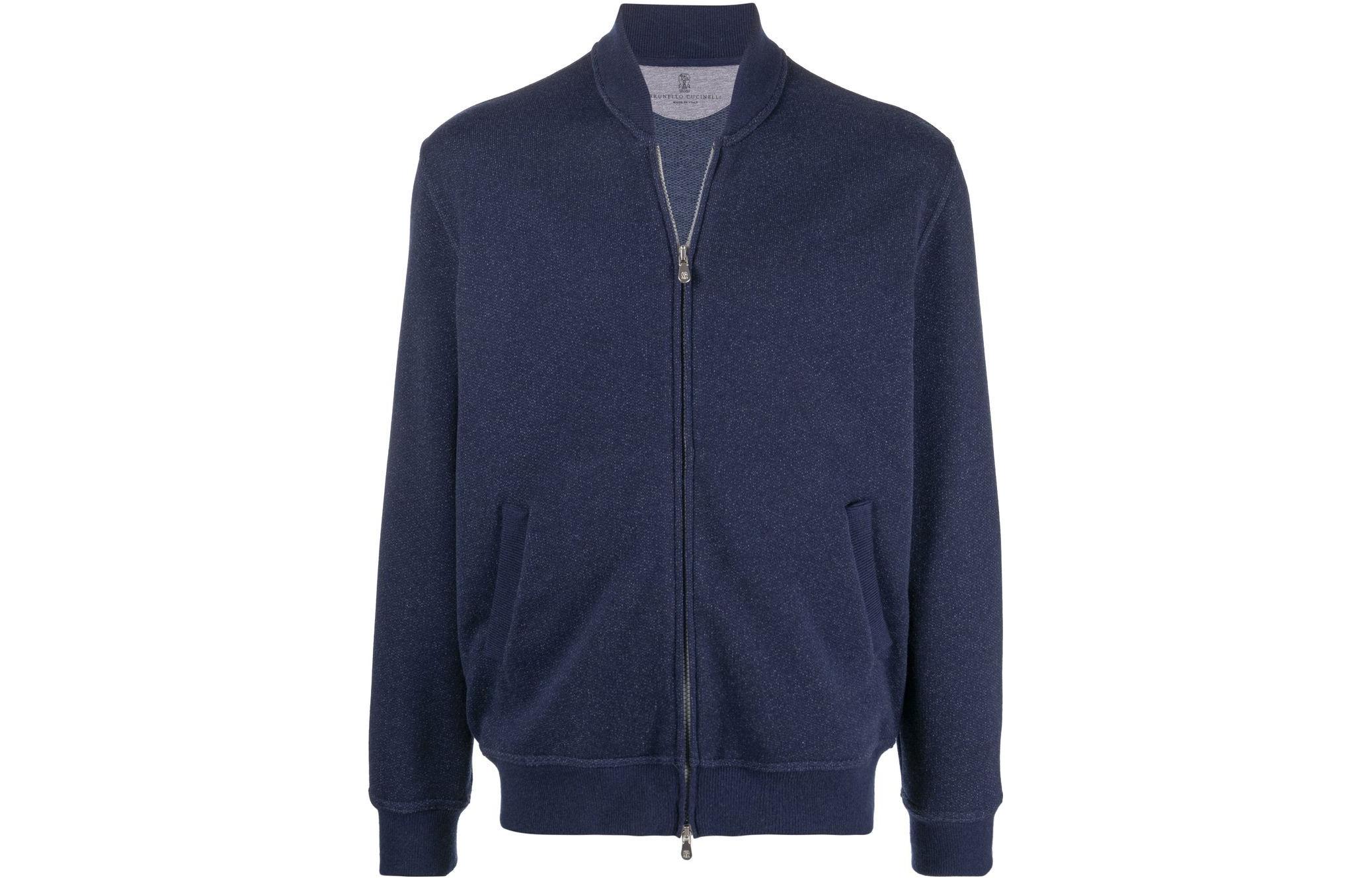 Brunello Cucinelli SS22 Midnight Blue Cashmere Zip Jacket MTU069072G-C014