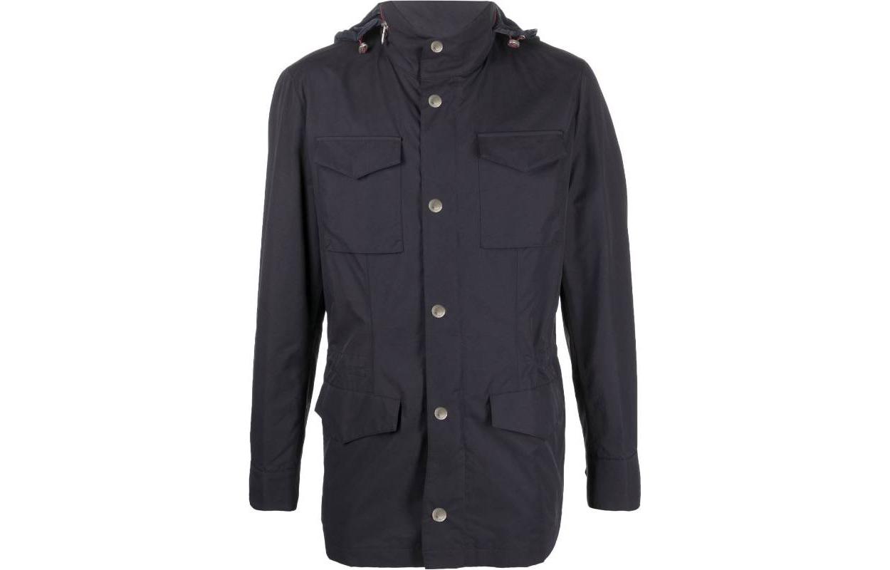 Brunello Cucinelli SS22 Navy Blue Solid Single-Breasted Hooded Jacket MQ4206164-C5485