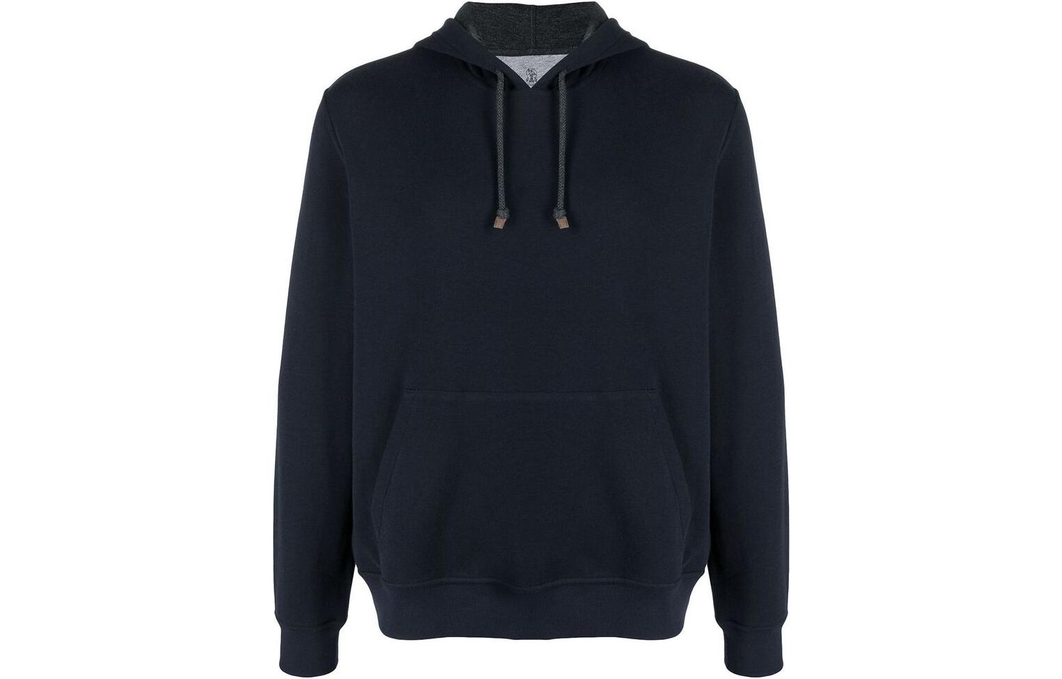 Brunello Cucinelli SS22 Solid Drawstring Hoodie Navy Blue M0T319007G-C039