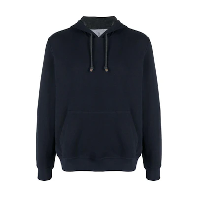 Brunello Cucinelli SS22 Solid Drawstring Hoodie Navy Blue M0T319007G-C039