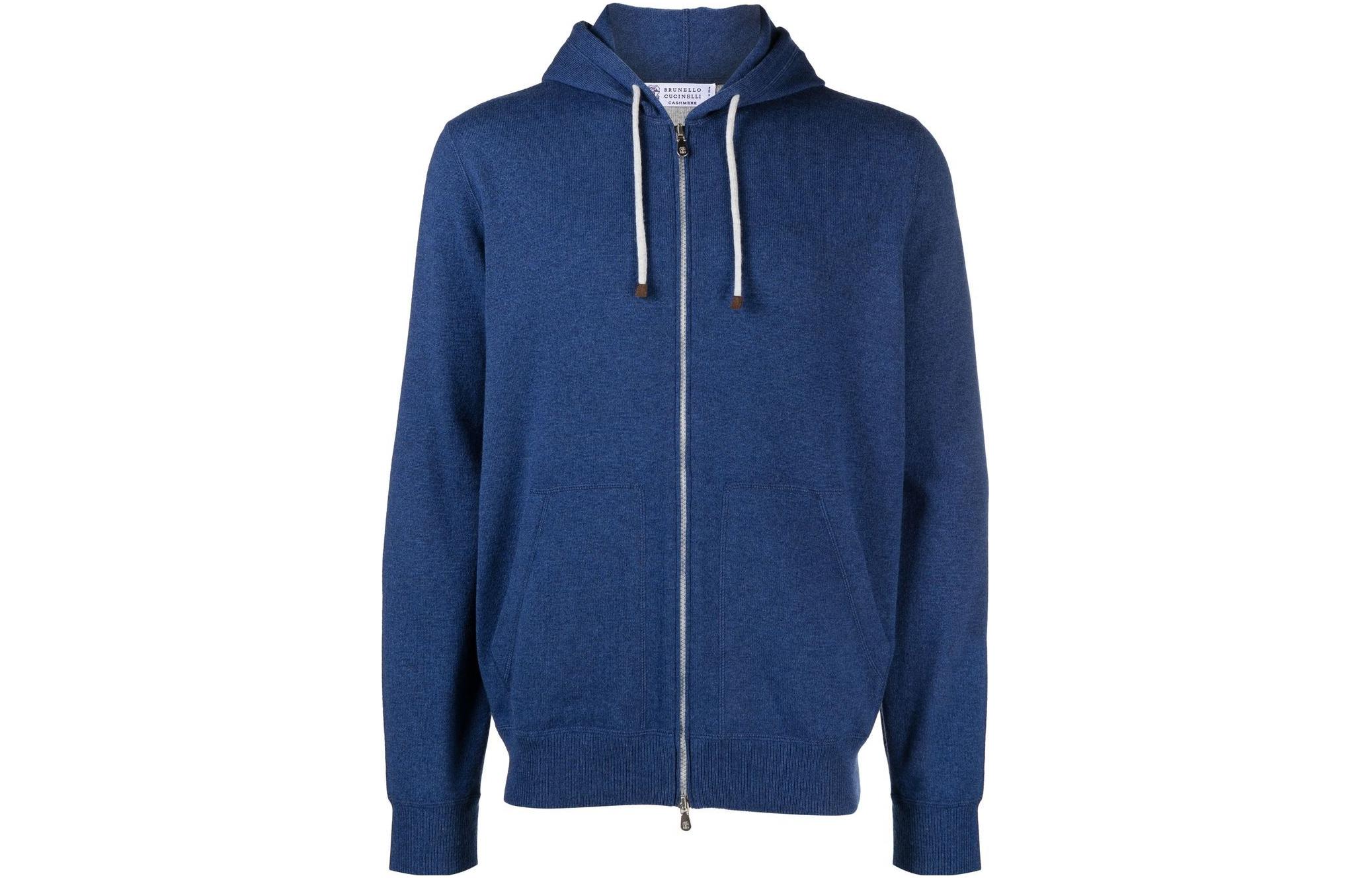 Brunello Cucinelli SS22 Solid Royal Blue Casual Zip-Up Hoodie M2223246-CIM70