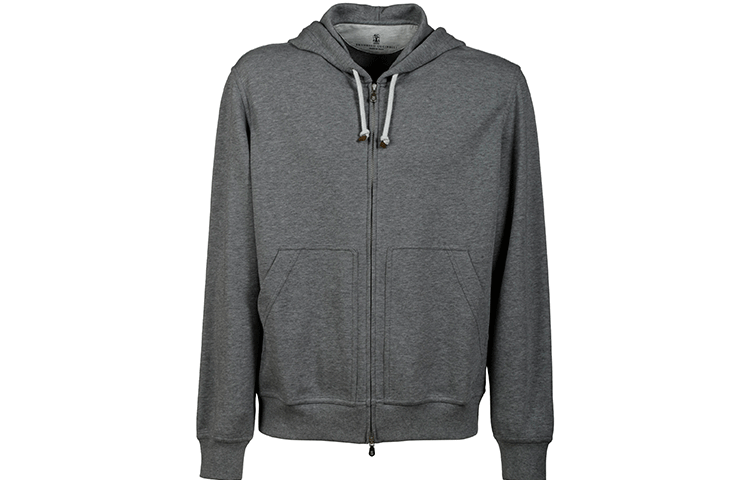 Brunello Cucinelli SS22 Solid Zip-Up Hoodie Jacket Grey M0T359069GC8190