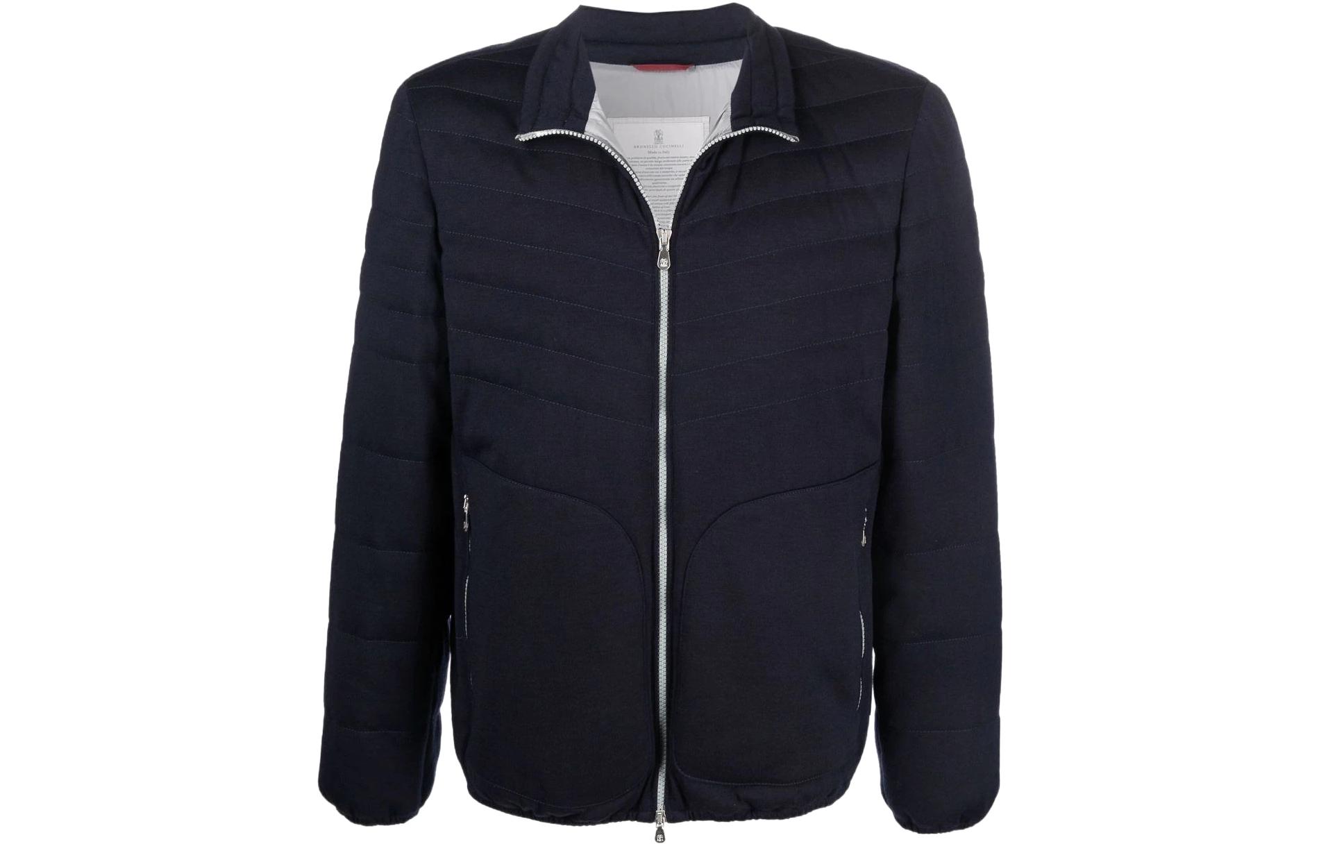 Brunello Cucinelli SS22 Solid Zip-Up Jacket Blue Long Sleeve MJ802P106-CG750