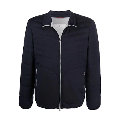 Brunello Cucinelli SS22 Solid Zip-Up Jacket Blue Long Sleeve MJ802P106-CG750