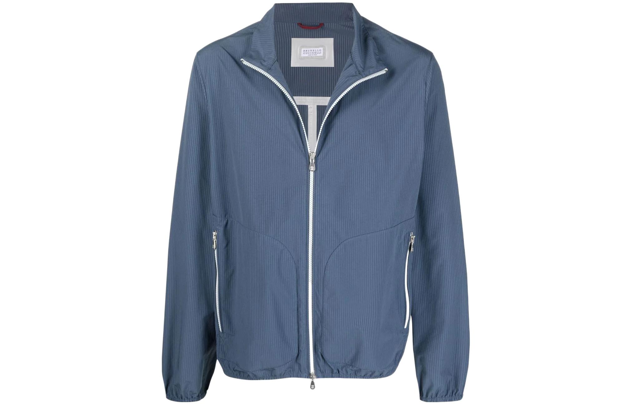 Brunello Cucinelli SS22 Striped Lightweight Zip Jacket Blue () MW4696162-CFX14