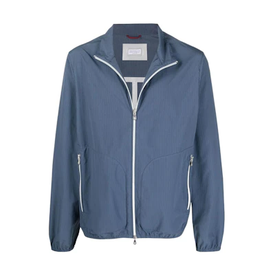 Brunello Cucinelli SS22 Striped Lightweight Zip Jacket Blue () MW4696162-CFX14