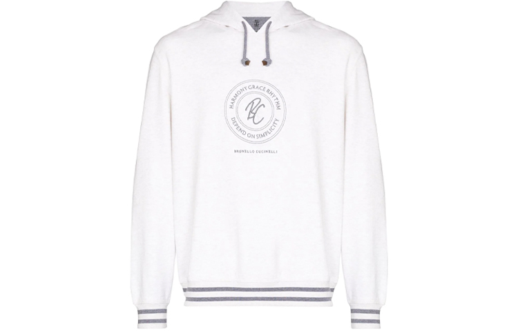 Brunello Cucinelli SS22 White Hoodie with Embroidered Logo M0T359129G-CNS64