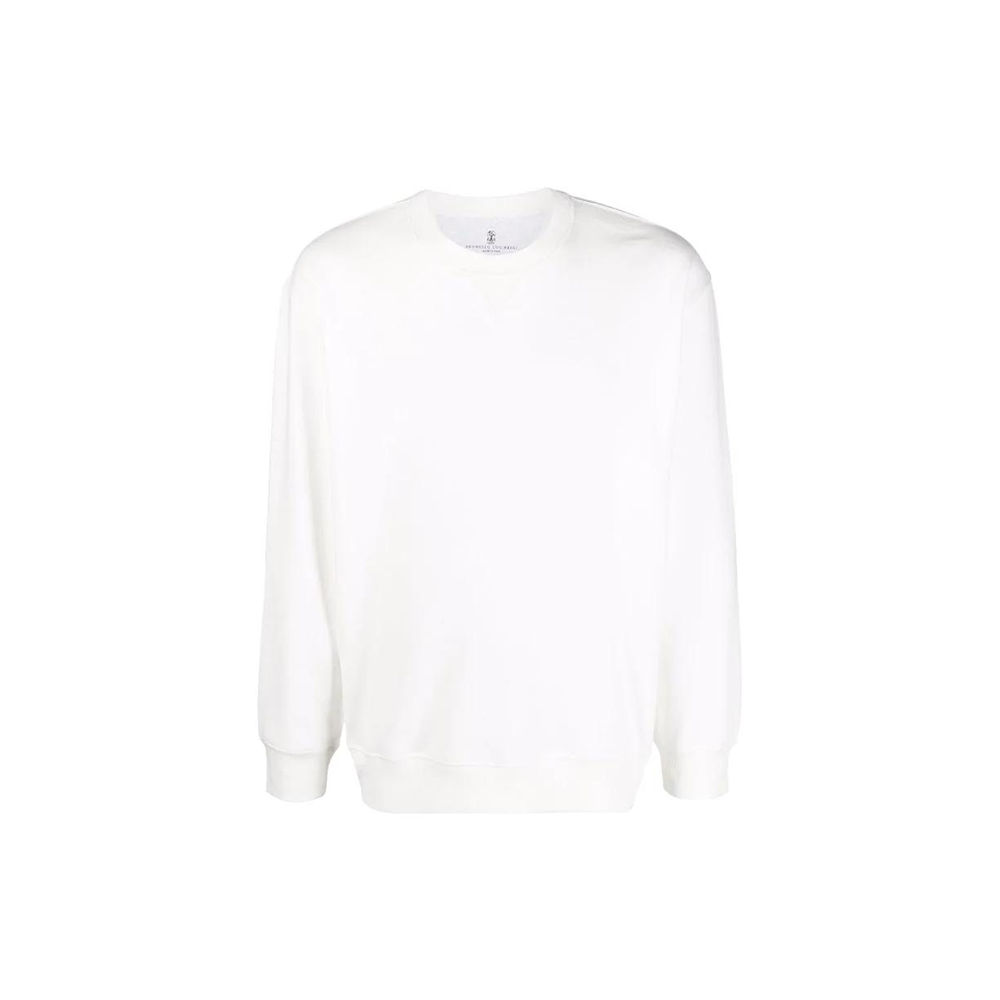 Brunello Cucinelli SS22 White Solid Color Crewneck Pullover Sweatshirt M0T353430-C7220