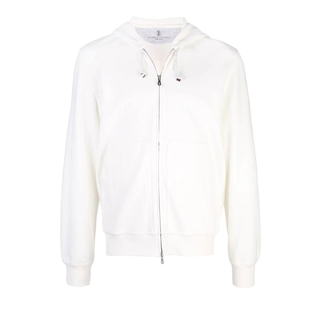 Brunello Cucinelli SS22 White Zip-Drawstring Hooded Jacket M0T359069GC7220
