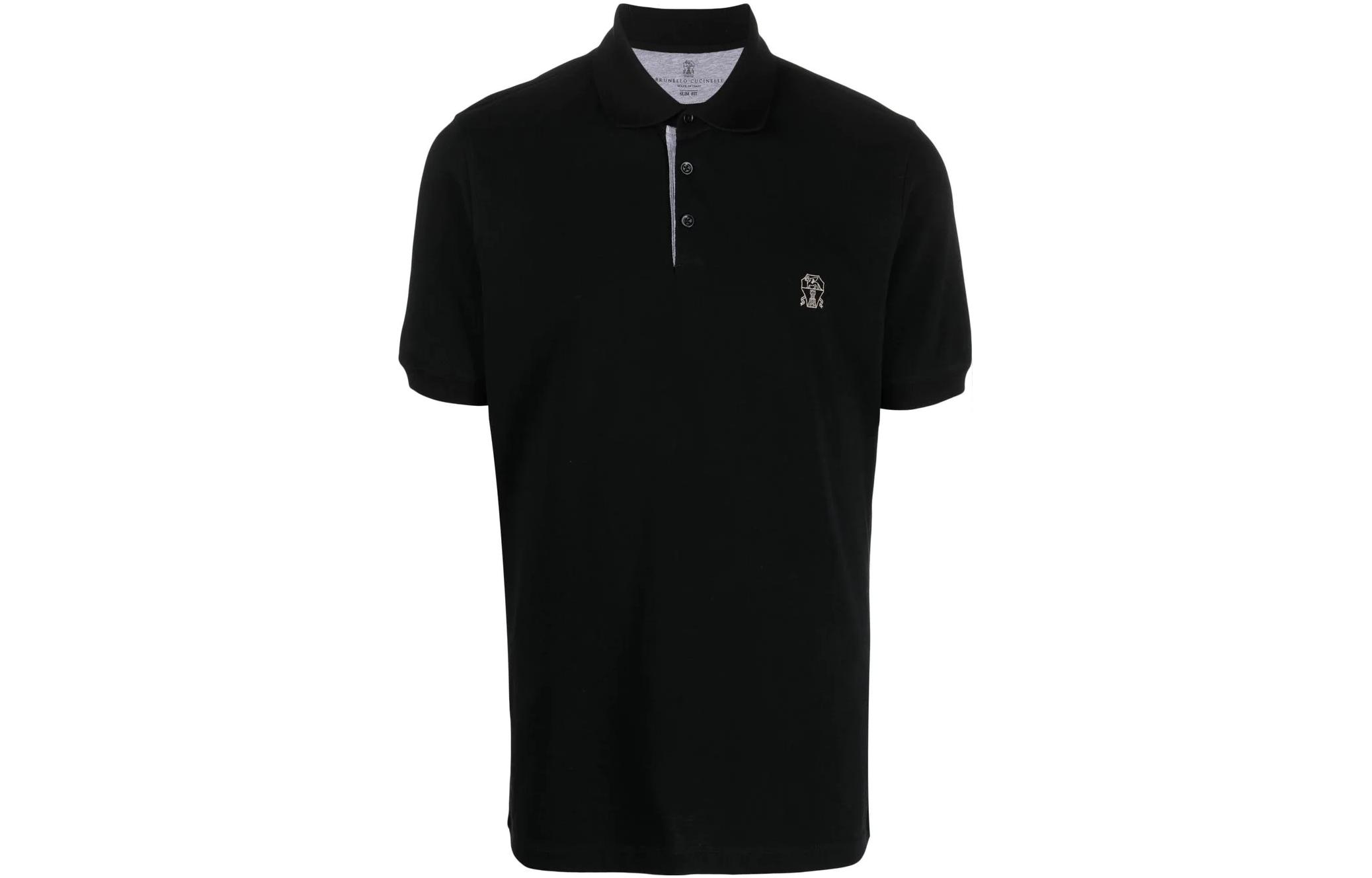 Brunello Cucinelli SS23  Black Plain Logo Straight-Cut Casual Polo Shirt M0T638765-CYF07