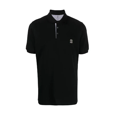 Brunello Cucinelli SS23 Black Plain Logo Straight-Cut Casual Polo Shirt M0T638765-CYF07