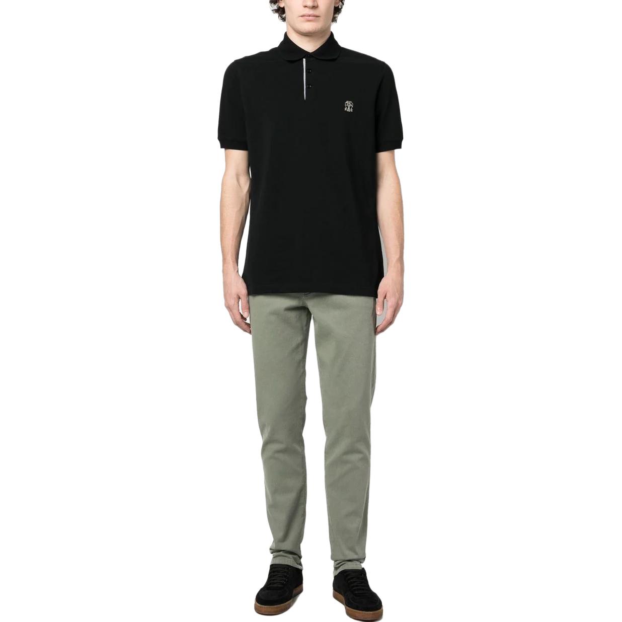 Lookbook 布内罗·库奇里 SS23 黑色简约Logo直筒休闲Polo衫 M0T638765-CYF07