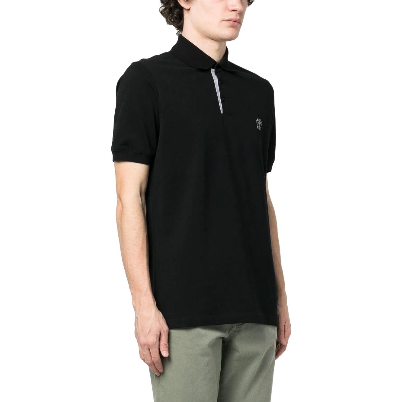 Shop 布内罗·库奇里 SS23 黑色简约Logo直筒休闲Polo衫 M0T638765-CYF07