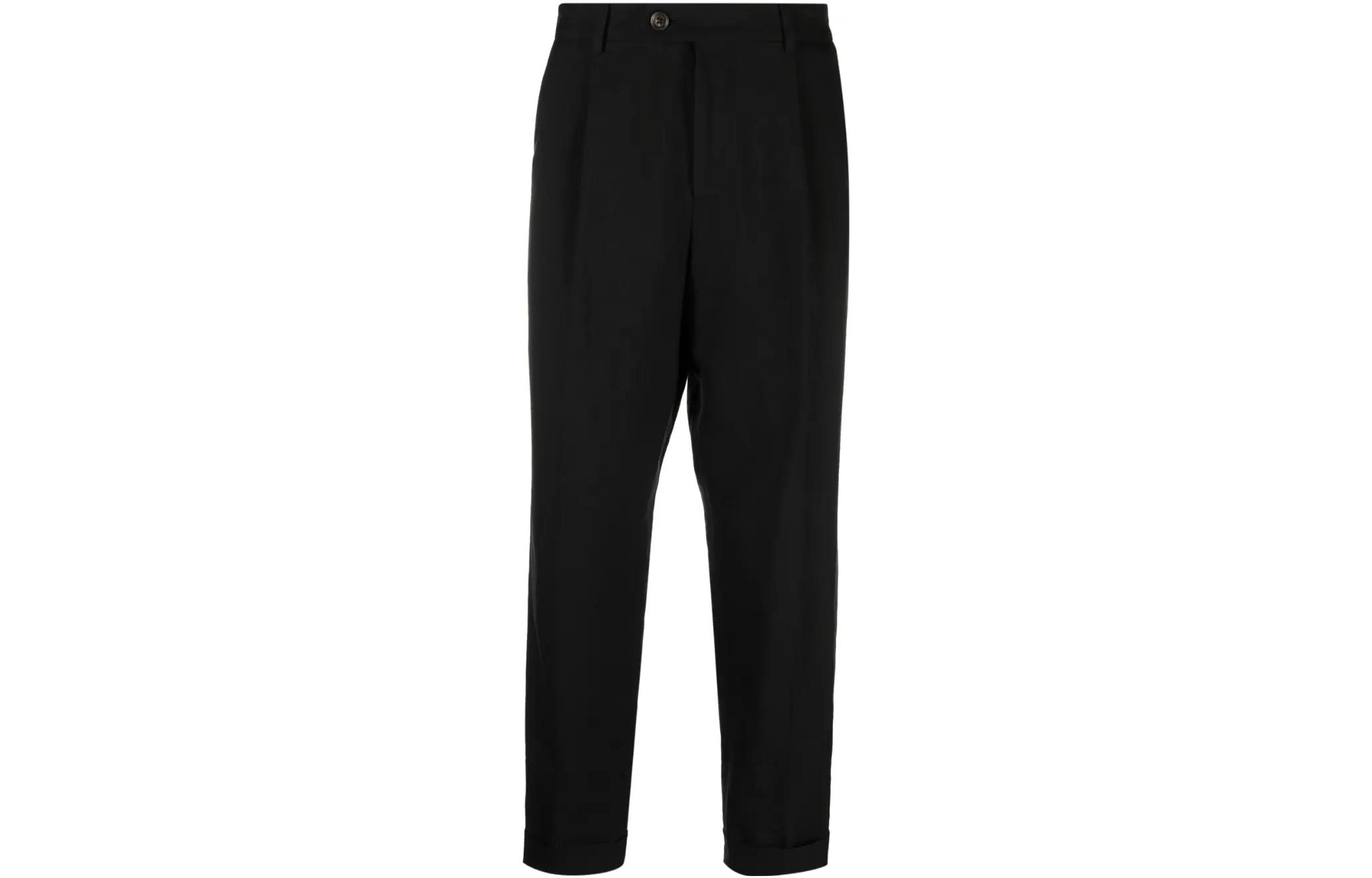 Brunello Cucinelli SS23  Black Solid Pleated Mid-Rise Casual Pants MW494L00H-C025