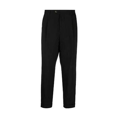 Brunello Cucinelli SS23 Black Solid Pleated Mid-Rise Casual Pants MW494L00H-C025