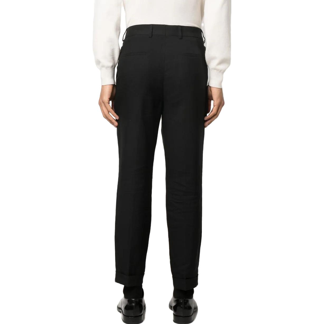 Shop Brunello Cucinelli SS23 黑色純色百褶中腰休閒長褲 MW494L00H-C025