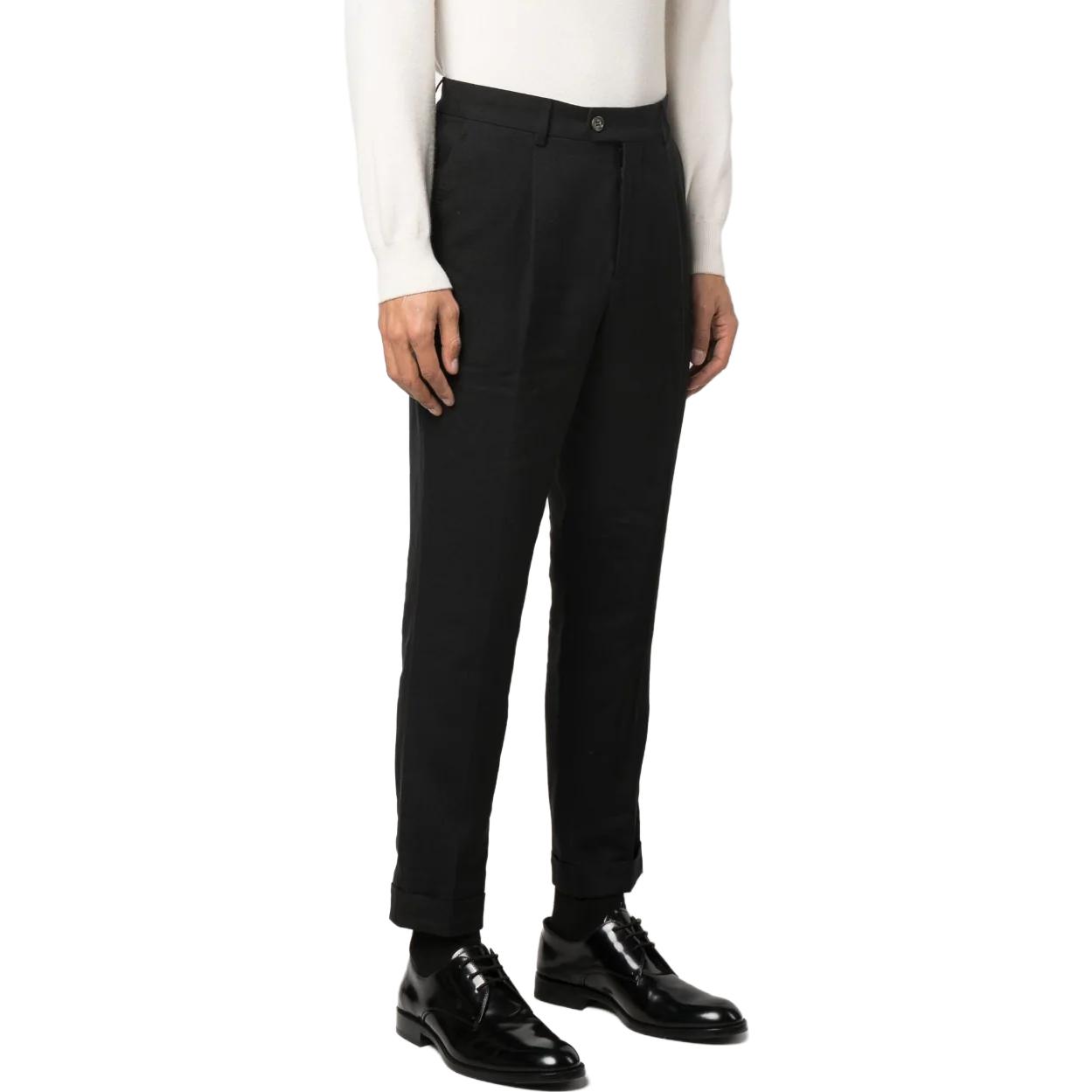 Purchase Brunello Cucinelli SS23 黑色純色百褶中腰休閒長褲 MW494L00H-C025