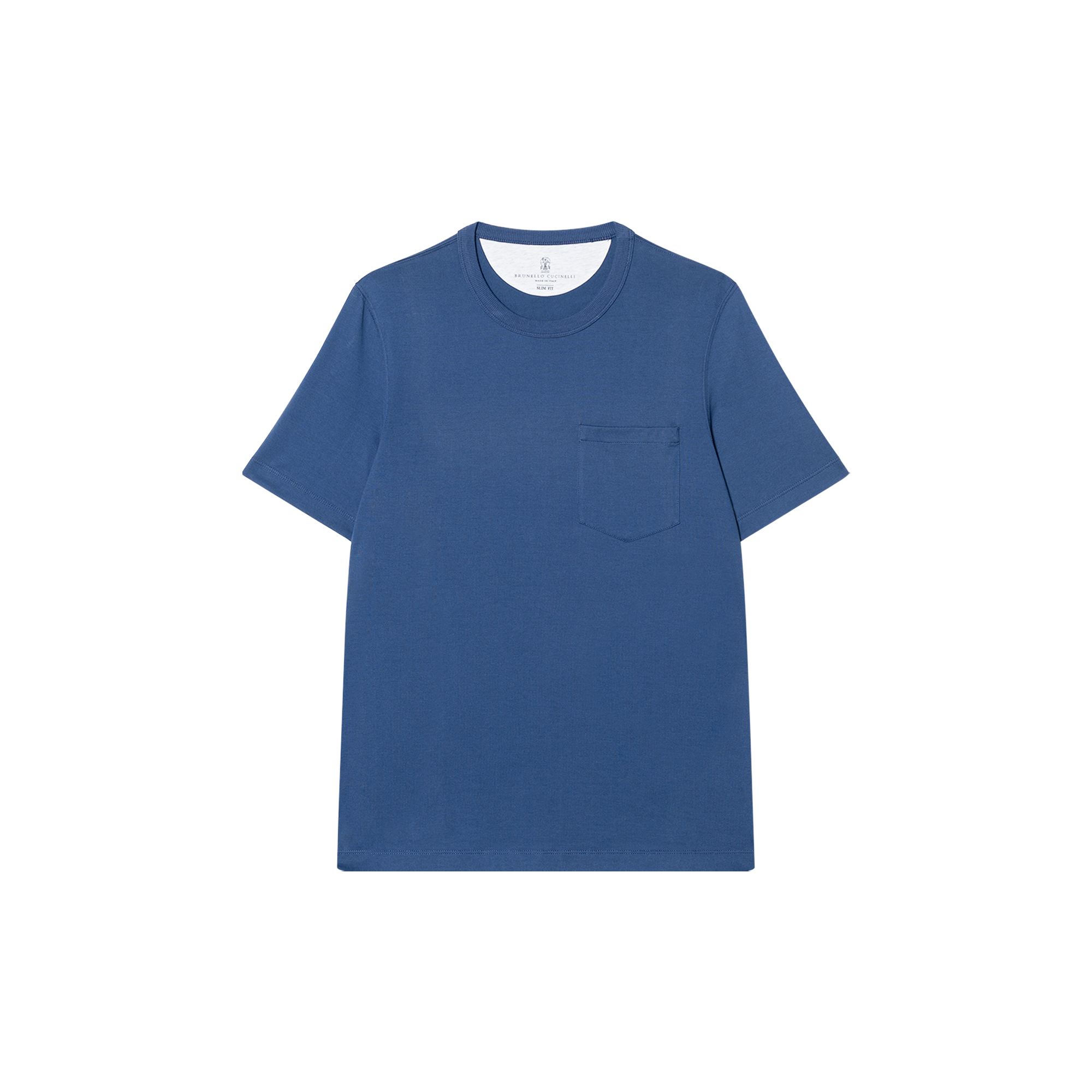 Brunello Cucinelli SS23  Blue Solid Pocket Short Sleeve T-Shirt. M0T617187-C9674