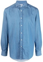 Brunello Cucinelli SS23 Denim Blue Collared Long-Sleeve Sun-Proof Shirt. MR6830627-C001 Brunello Cucinelli SS23 Denim Blue Collared Long-Sleeve Sun-Proof Shirt. MR6830627-C001