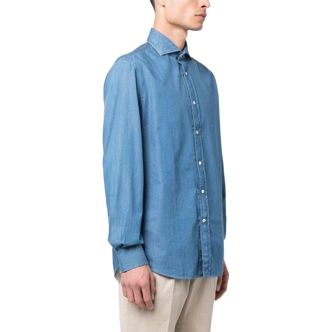 Purchase Brunello Cucinelli SS23 Kemeja Lengan Panjang Biru Denim Anti-Matahari. MR6830627-C001