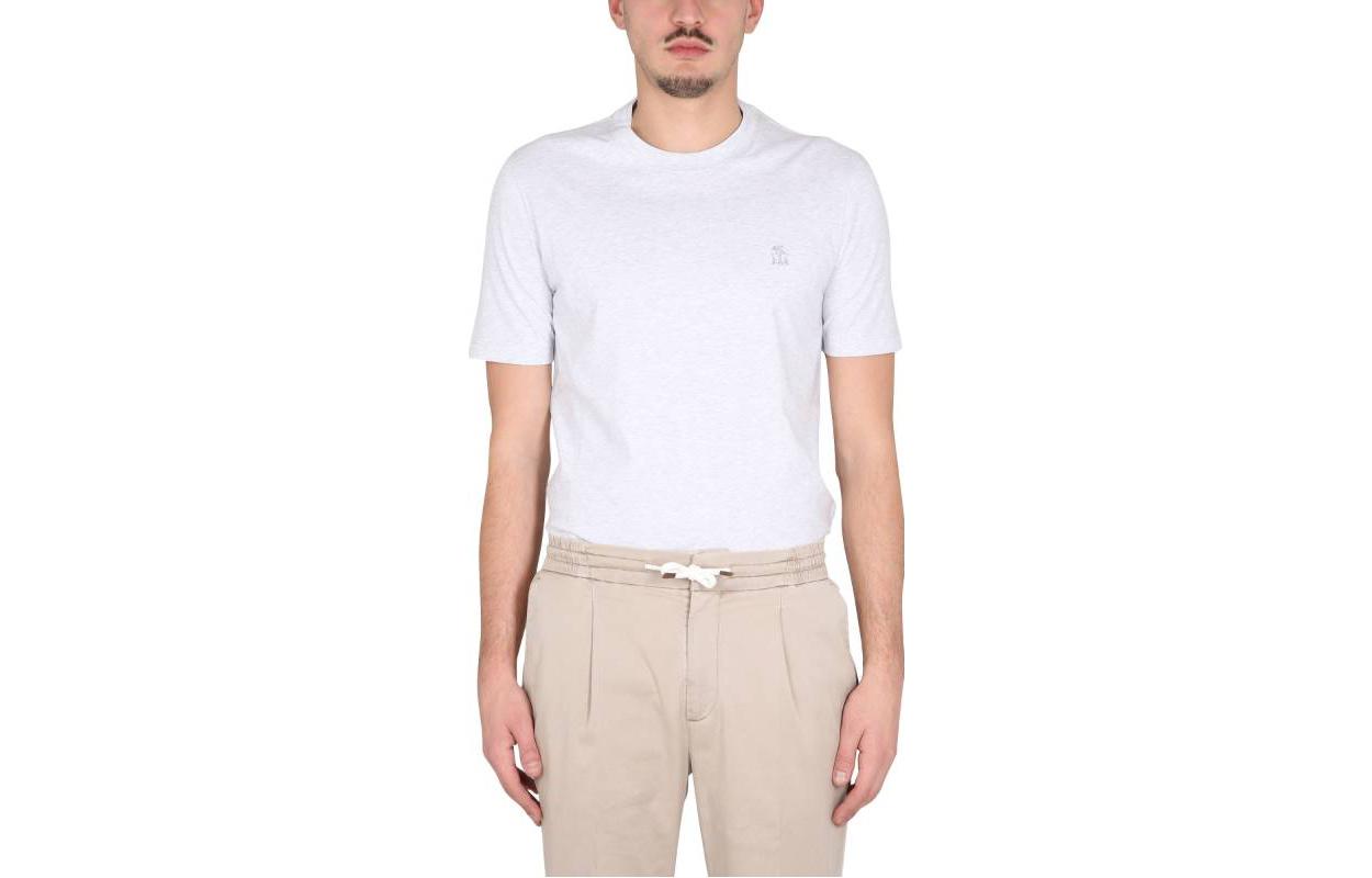 Order Brunello Cucinelli SS23 刺繡灰色圓領休閒短袖T恤。 M0T617444G-CKP33