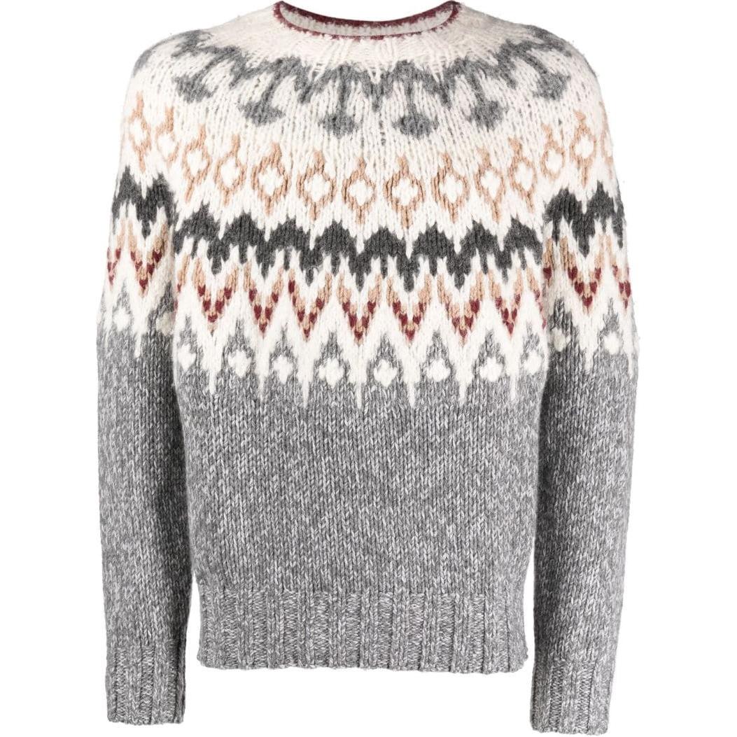 Brunello Cucinelli SS23  Gray Diamond Pattern Crewneck Sweater. M2260600-CAV83