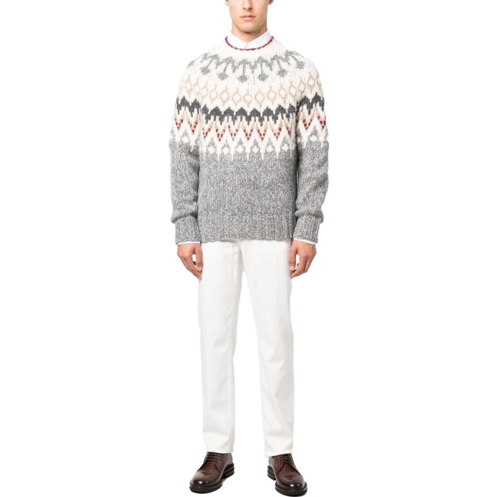 Lookbook Brunello Cucinelli SS23 灰色菱格紋圓領毛衣 M2260600-CAV83