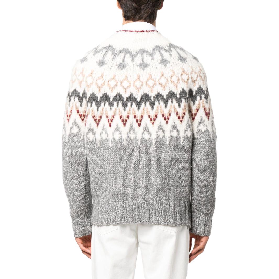 Shop Brunello Cucinelli SS23 灰色菱格紋圓領毛衣 M2260600-CAV83