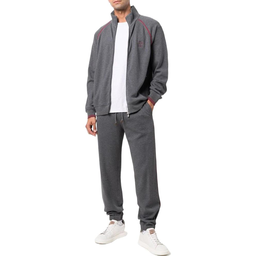 Lookbook Brunello Cucinelli SS23 灰色撞色拼接抽繩休閒褲 M0T353374G-CY892