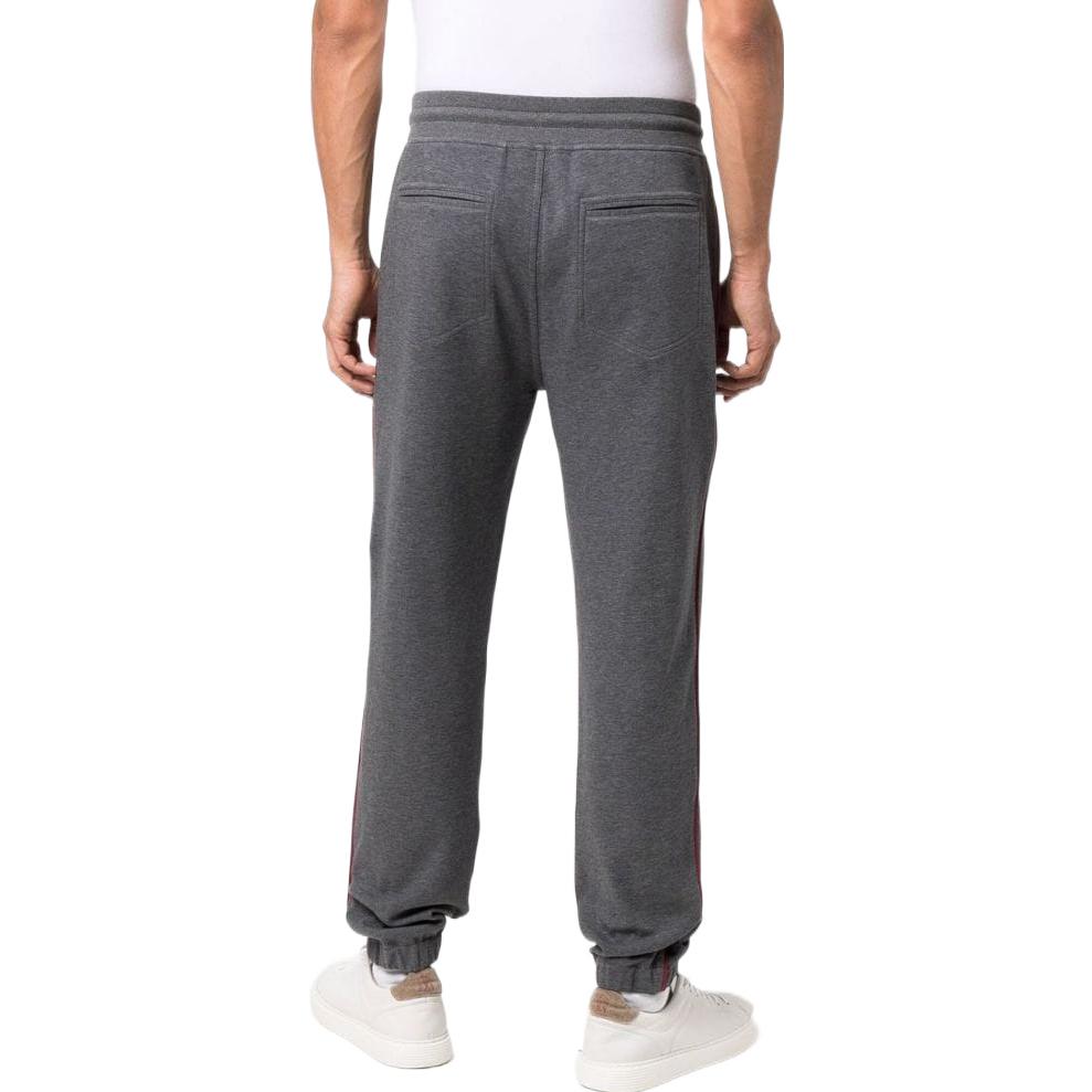 Shop Brunello Cucinelli SS23 灰色撞色拼接抽繩休閒褲 M0T353374G-CY892
