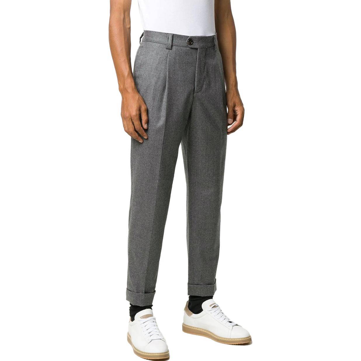 Lookbook Brunello Cucinelli SS23 灰色中腰褶裥直筒裤 ME226E1450-C003