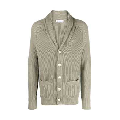 Brunello Cucinelli SS23 Olive Green Ribbed Knit Single-Breasted Cardigan. M2W706006-CWC81