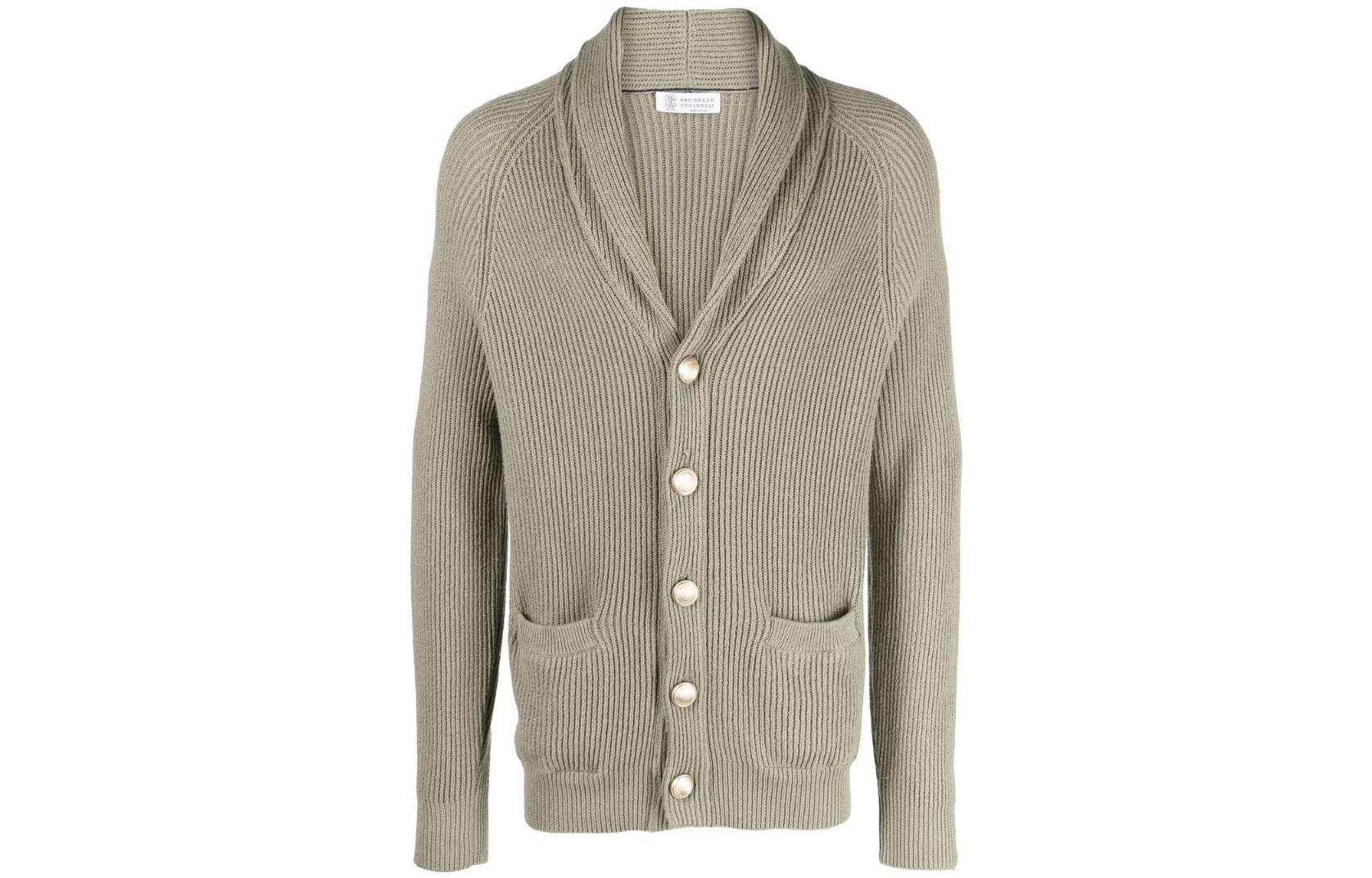 Order Brunello Cucinelli SS23 橄欖綠羅紋針織單排扣開襟衫 M2W706006-CWC81